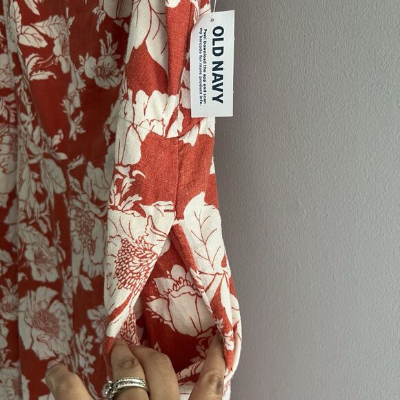 Old Navy Womens Dress Size 3X Floral Midi Linen Blend Sleeveless Cottage Prairie - Picture 3 of 8